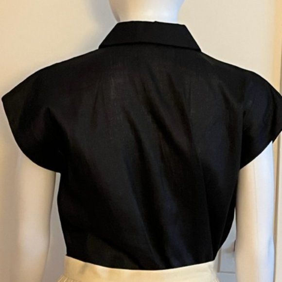 Paul Stuart Black Irish Linen Ruffle Sleeveless Blouse Sz US10 - Picture 3 of 3